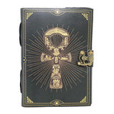 5" x 7" Ankh Print on Black Leather Blank Book with Latch - Magick Magick.com