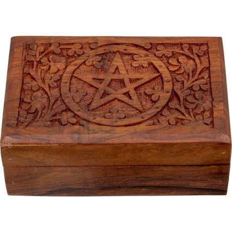 5" x 7" Carved Wood Box Velvet Lined - Pentacle - Magick Magick.com