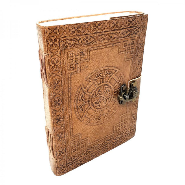 5" x 7" Celtic Cross Embossed Leather Journal with Latch - Magick Magick.com