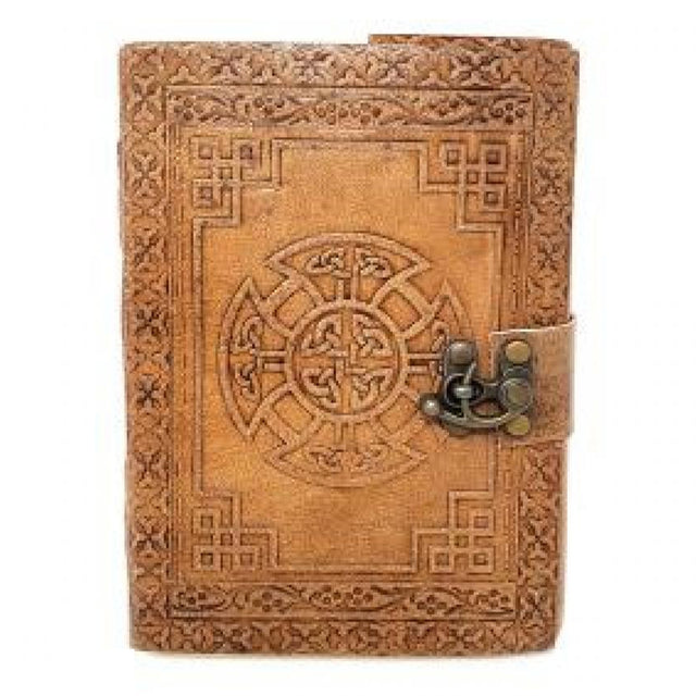 5" x 7" Celtic Cross Embossed Leather Journal with Latch - Magick Magick.com