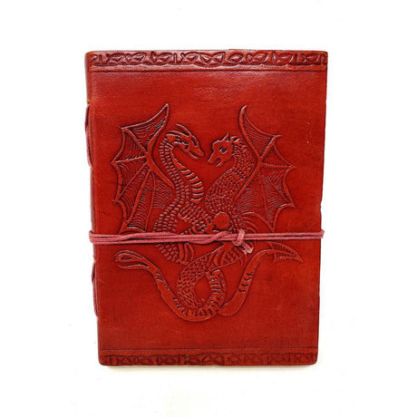 5" x 7" Double Dragon Leather Blank Book with Cord - Magick Magick.com