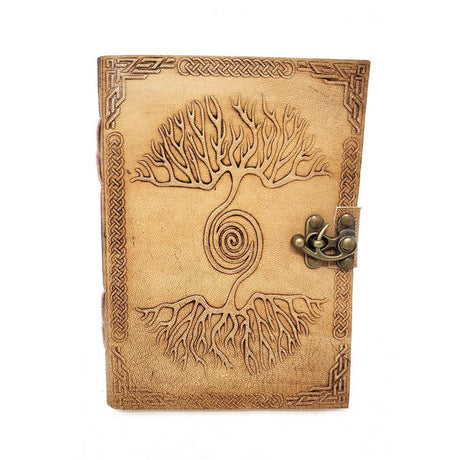 5" x 7" Double Tree Embossed Leather Blank Book with Latch - Magick Magick.com