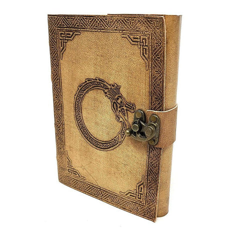 5" x 7" Dragon Ring of Fire Leather Blank Book with Latch - Magick Magick.com