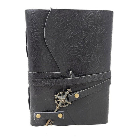 5 x 7" Floral Black Soft Leather Journal with Key Cord - Magick Magick.com