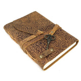 5 x 7" Floral Brown Soft Leather Blank Book with Key Cord - Magick Magick.com