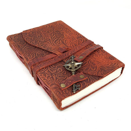 5 x 7" Floral Burgundy Soft Leather Blank Book with Key Cord - Magick Magick.com