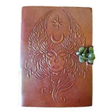 5" x 7" Moon Goddess Embossed Leather Blank Book with Latch - Magick Magick.com