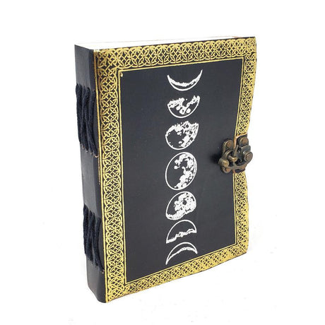 5" x 7" Moon Phase Gold & Silver Leather Blank Book with Latch - Magick Magick.com