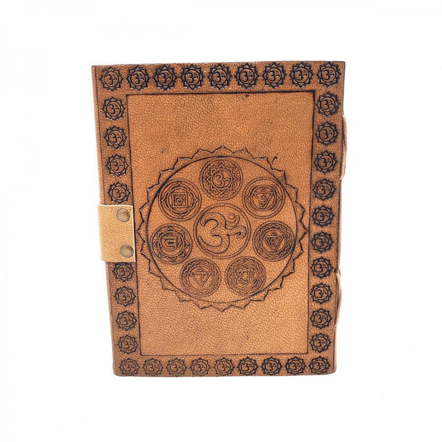 5" x 7" Seven Chakra Embossed Leather Blank Book with Latch - Magick Magick.com