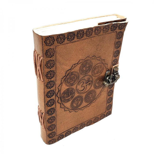 5" x 7" Seven Chakra Embossed Leather Blank Book with Latch - Magick Magick.com