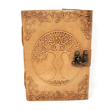 5" x 7" Tree Goddess Embossed Leather Blank Book with Latch - Magick Magick.com