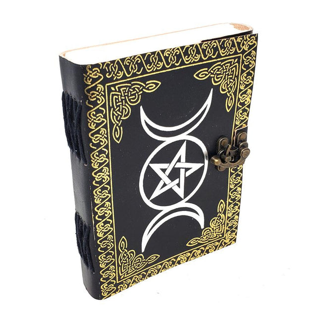 5" x 7" Triple Moon Gold & Silver Leather Blank Book with Latch - Magick Magick.com
