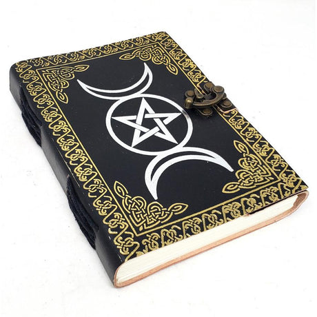 5" x 7" Triple Moon Gold & Silver Leather Blank Book with Latch - Magick Magick.com