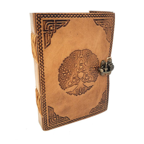 5" x 7" Triquetra Tree Embossed Leather Blank Book with Latch - Magick Magick.com