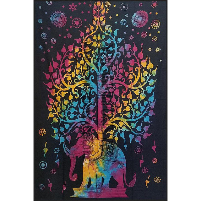 54" x 86" Elephant Tree of Life Tie Dye Tapestry - Magick Magick.com