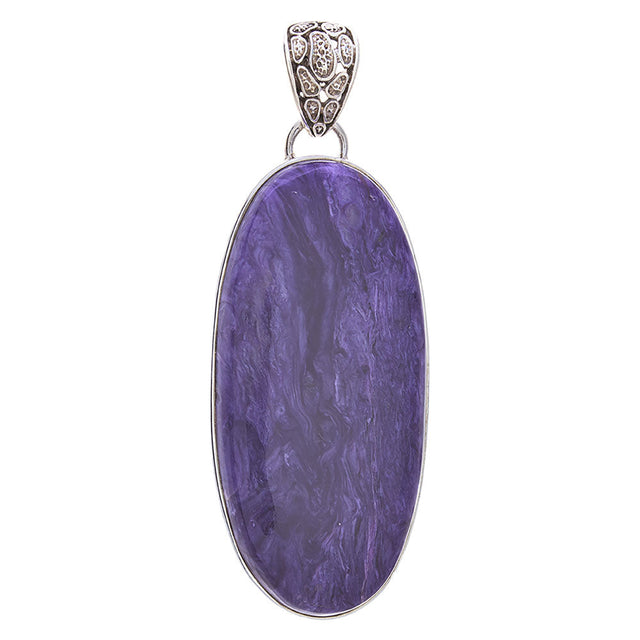 56-69 mm Charoite Oval Sterling Silver Pendant - Magick Magick.com