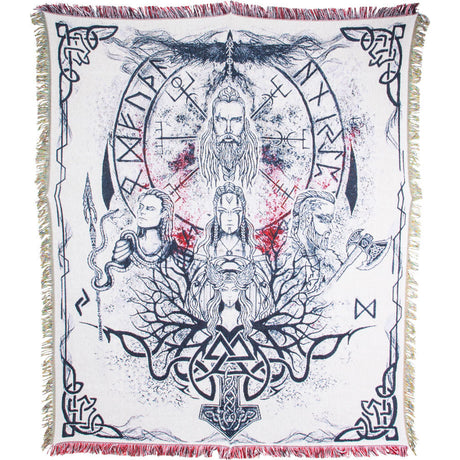 56" x 61" Cotton Heavy Throw with Fringe & Belt - Viking Gods - Magick Magick.com