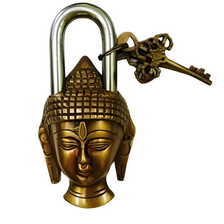 5.5" Antique Lord Buddha Brass Lock with Keys - Magick Magick.com