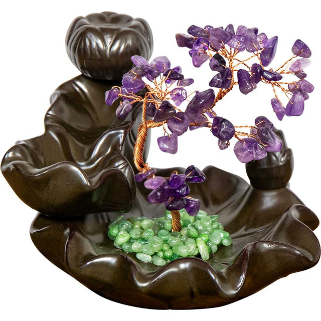 5.5" Ceramic Backflow Incense Burner - Amethyst Gem Tree - Magick Magick.com