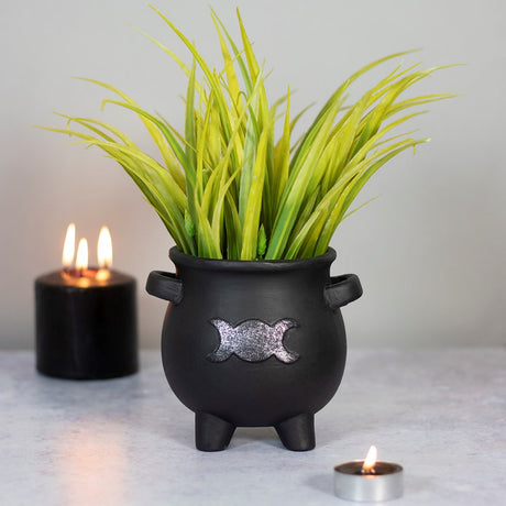 5.5" Witches Cauldron Triple Moon Planter Pot - Magick Magick.com