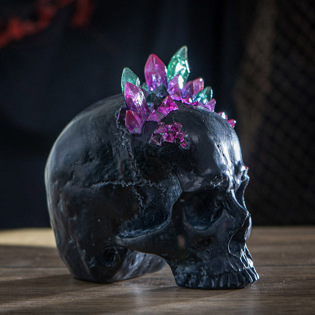 5.6" Black Skull with Crystals Statue - Magick Magick.com