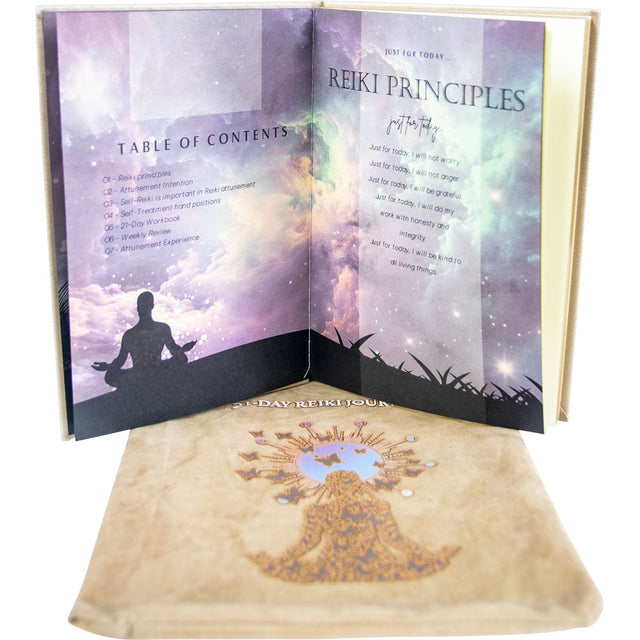 5.75" x 8.25" Vegan Leather Crystal Journal with Bag - Reiki - Magick Magick.com