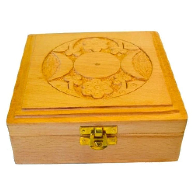 6" Carved Wood Box - Triple Moon - Magick Magick.com