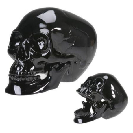 6" Glossy Black Skull Statue with Moveable Jaw - Magick Magick.com