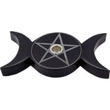 6" Soapstone Mini Candle Holder - Triple Moon Pentacle - Magick Magick.com