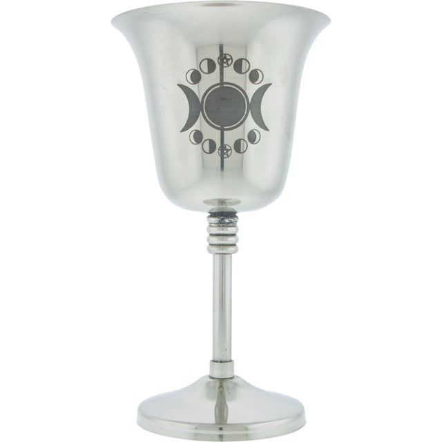 6" Stainless Steel Chalice / Goblet - Engraved Triple Moon - Magick Magick.com