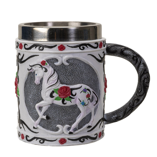 6" Stainless Steel Rim Mug - Tribal Rose Tankard - Magick Magick.com