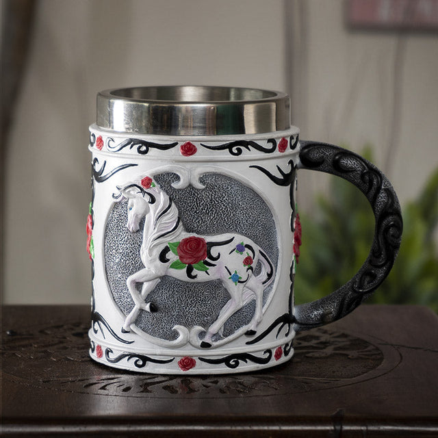 6" Stainless Steel Rim Mug - Tribal Rose Tankard - Magick Magick.com