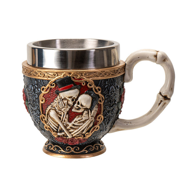 6" Stainless Steel Tea Cup - Skeleton Couple - Magick Magick.com