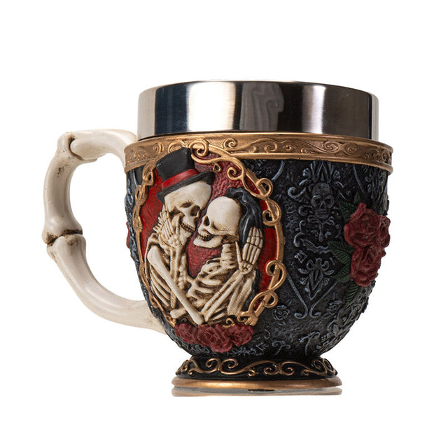 6" Stainless Steel Tea Cup - Skeleton Couple - Magick Magick.com