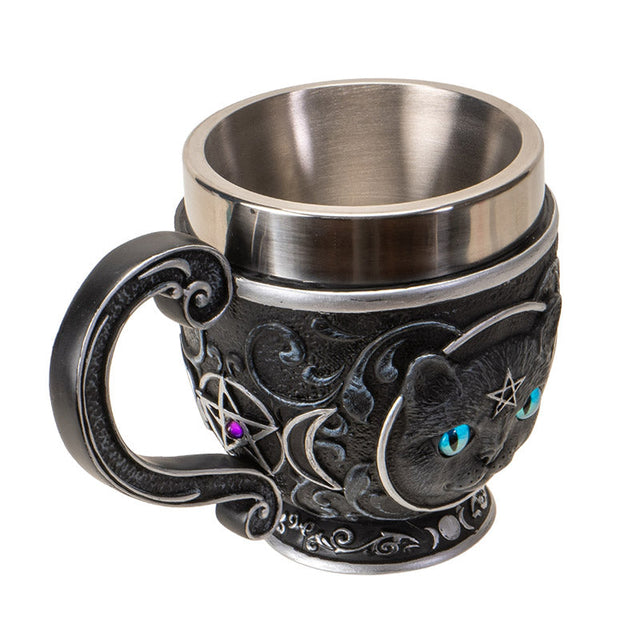 6" Stainless Steel Tea Cup - Witch Cat - Magick Magick.com