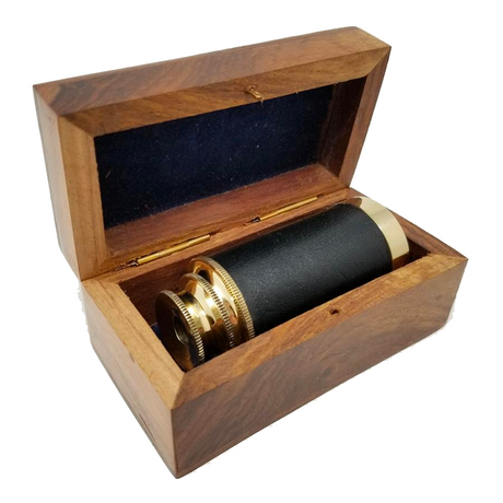 6" Telescope with Brass Inlaid Wooden Box - Magick Magick.com