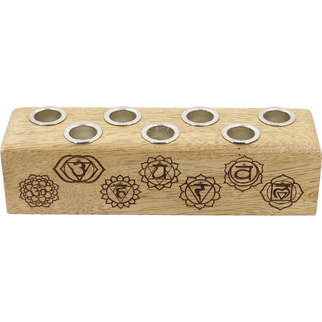 6" Wood Multi Mini Candle Holder - Chakras - Magick Magick.com