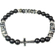 6 mm Elastic Bracelet Round Beads - Black Agate & Labradorite with Cross - Magick Magick.com