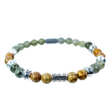 6 mm Elastic Bracelet Round Beads - Labradorite & Picture Jasper with Hematite & Silver Accent Beads - Magick Magick.com