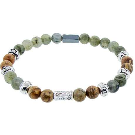 6 mm Elastic Bracelet Round Beads - Labradorite & Picture Jasper with Hematite & Silver Accent Beads - Magick Magick.com