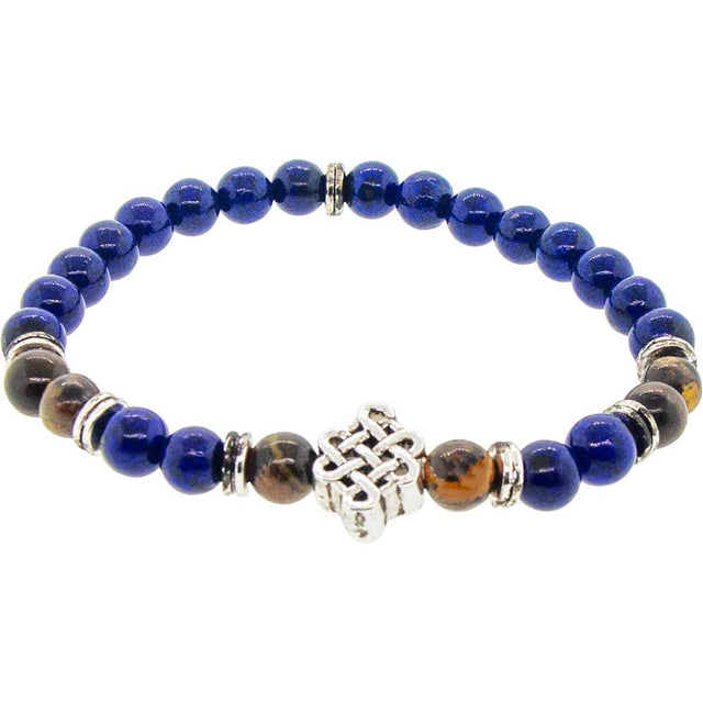 6 mm Elastic Bracelet Round Beads - Lapis & Tiger Eye with Eternity Knot - Magick Magick.com