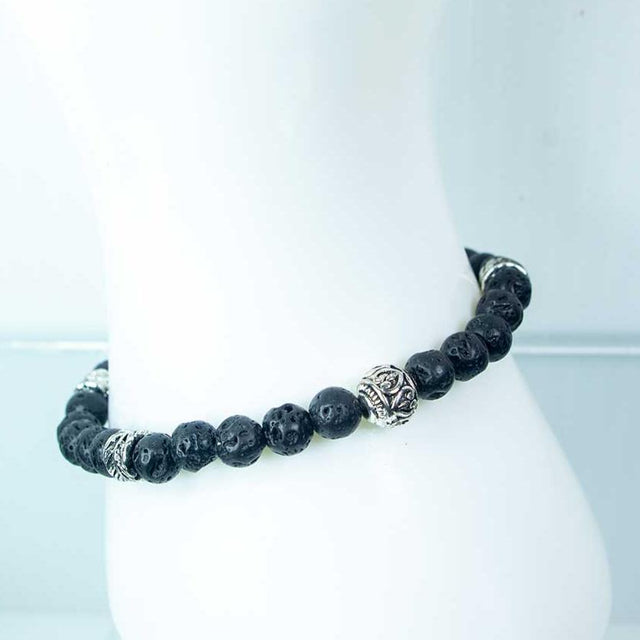 6 mm Elastic Bracelet Round Beads - Lava with Leaf Rondelles - Magick Magick.com