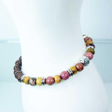 6 mm Elastic Bracelet Round Beads - Red Leopard Skin Jasper & Lava with Silver Accent Beads - Magick Magick.com