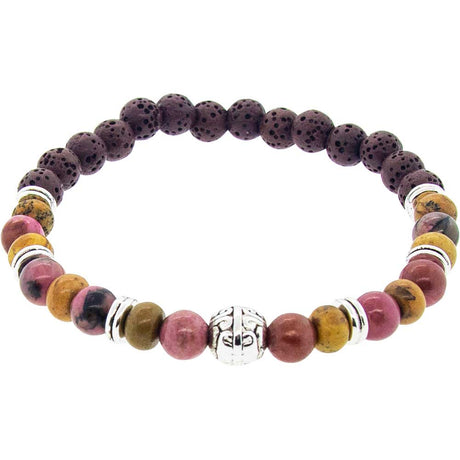 6 mm Elastic Bracelet Round Beads - Red Leopard Skin Jasper & Lava with Silver Accent Beads - Magick Magick.com