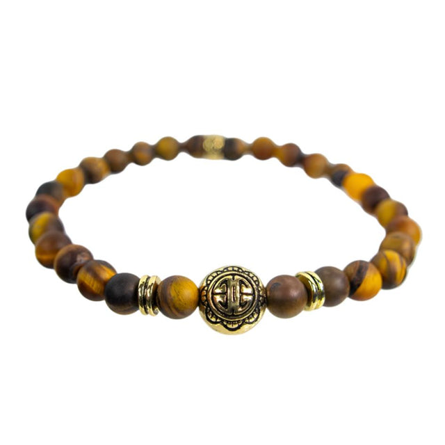 6 mm Elastic Bracelet Round Beads - Yellow Tiger Eye with Gold Accent Beads - Magick Magick.com