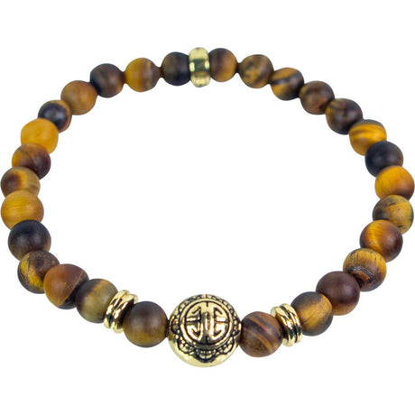 6 mm Elastic Bracelet Round Beads - Yellow Tiger Eye with Gold Accent Beads - Magick Magick.com