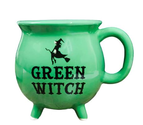 4" Ceramic Cauldron Mug - Green Witch