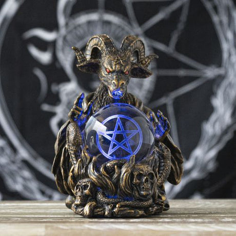 6.25" Baphomet Sabbatic Goat Statue with 3D LED Gazing Ball - Magick Magick.com