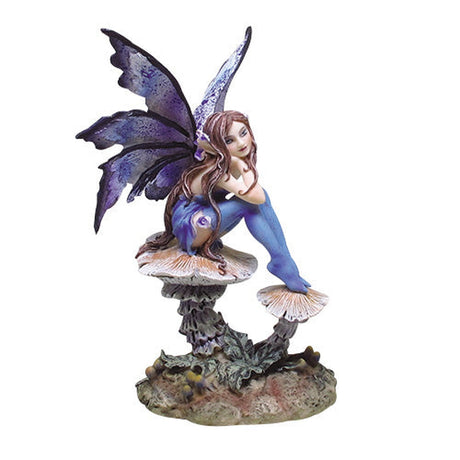 6.25" Fairy Statue - Blue Faery on a Mushroom - Magick Magick.com