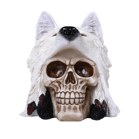 6.25" Skull with Wolf Covering Statue - Magick Magick.com